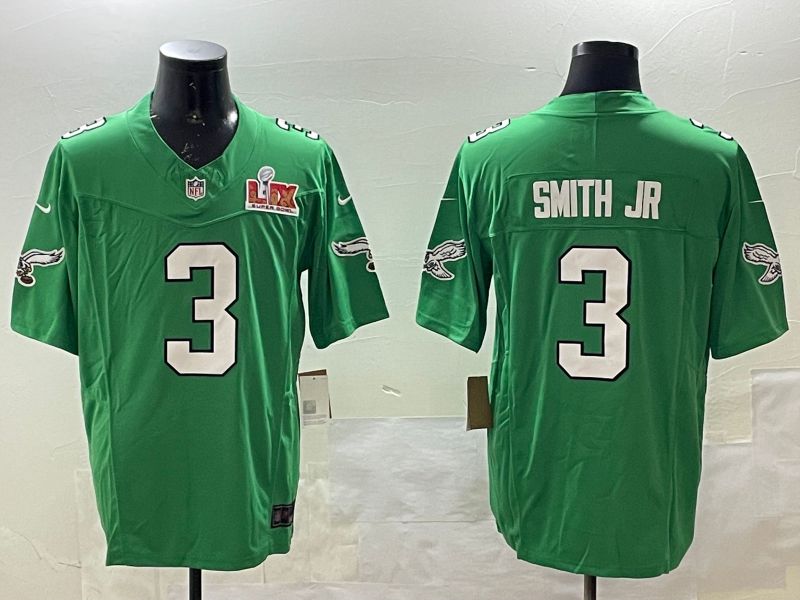 Men Philadelphia Eagles #3 Smith jr Green three generations 2025 Nike Vapor Limited NFL Jersey style 2